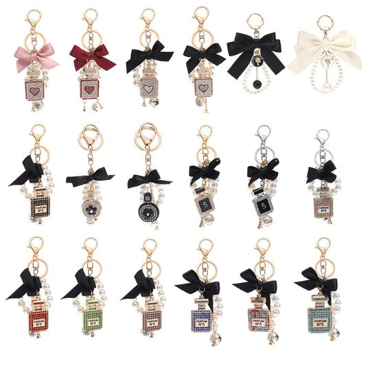 Luxury Pearl Bow Keychain with Mini Perfume Charm
