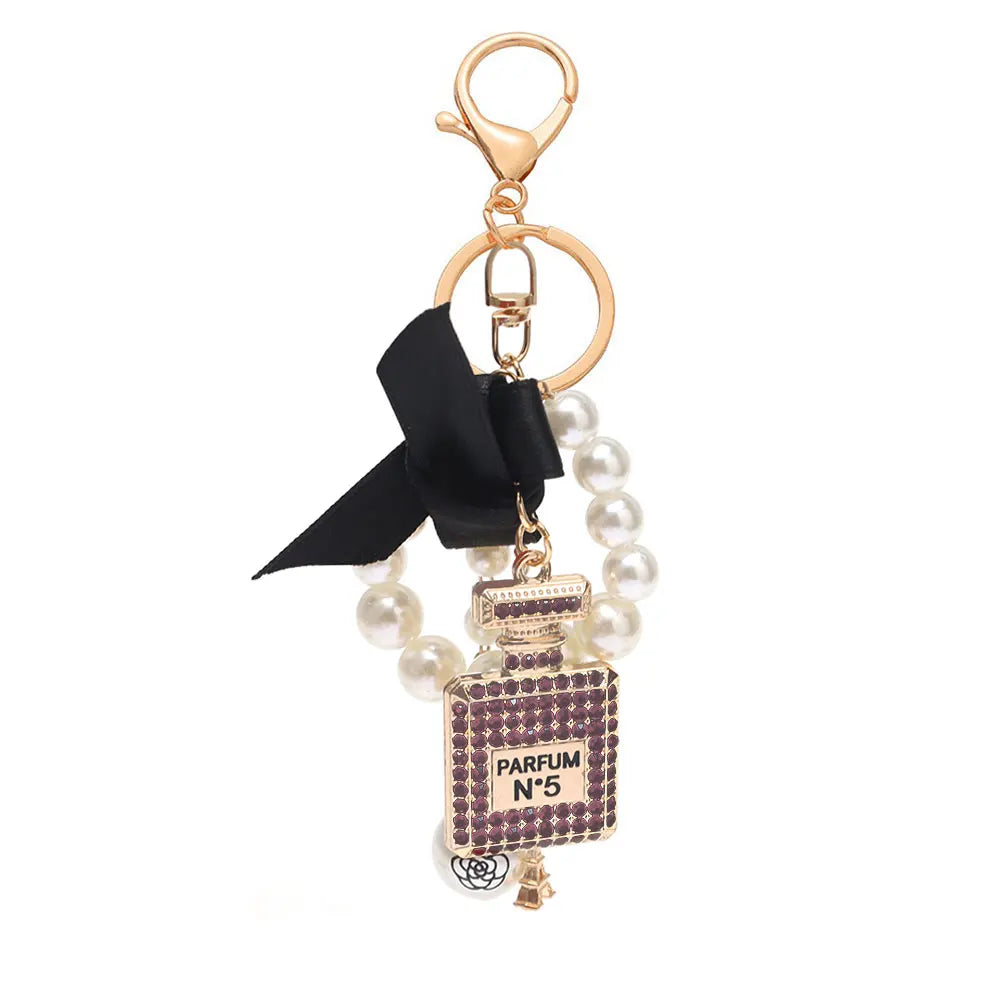 Luxury Pearl Bow Keychain with Mini Perfume Charm