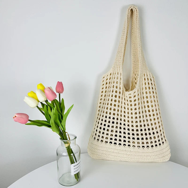Boho Crochet Straw Tote Bag
