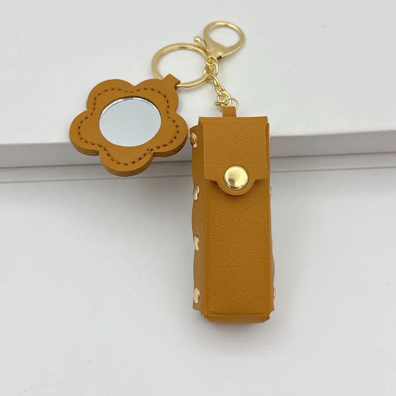 Mini Lipstick Case Keychain – Floral Mirror Charm