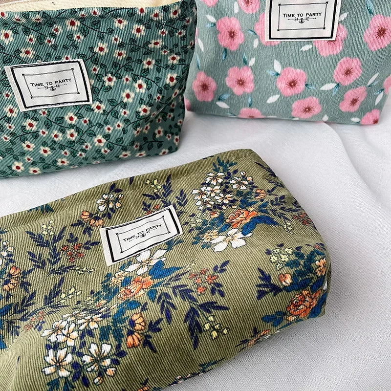 Corduroy Flower Print Pouch