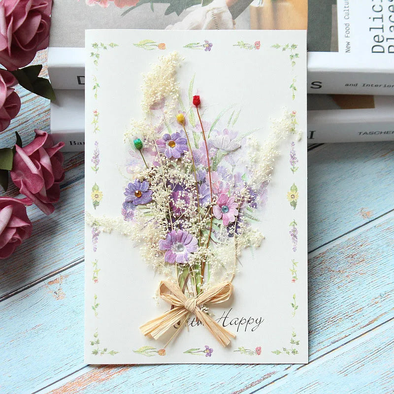 Handmade Dried Flower Greeting Cards – Thank You, Teacher’s Day & Birthday Gift Set