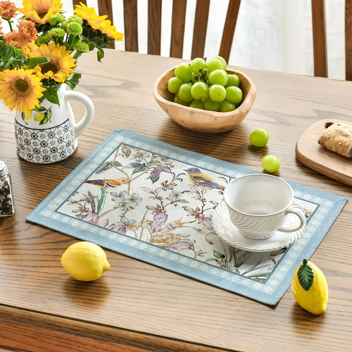 4pcs Blue Birds & Floral Blossom Placemats