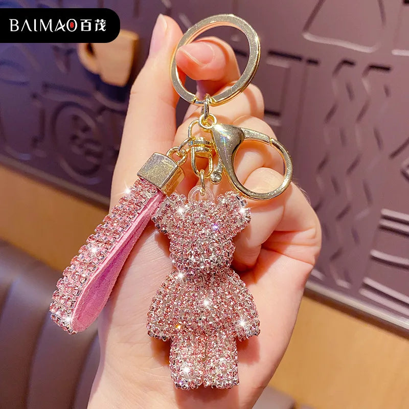 Cute Rhinestone Tassel Bear Keychain – Sparkling Bag & Car Charm