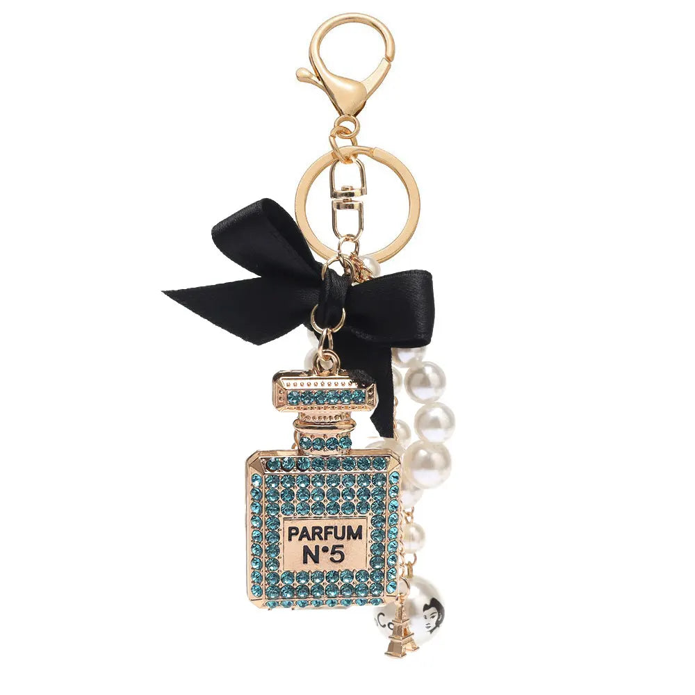 Luxury Pearl Bow Keychain with Mini Perfume Charm