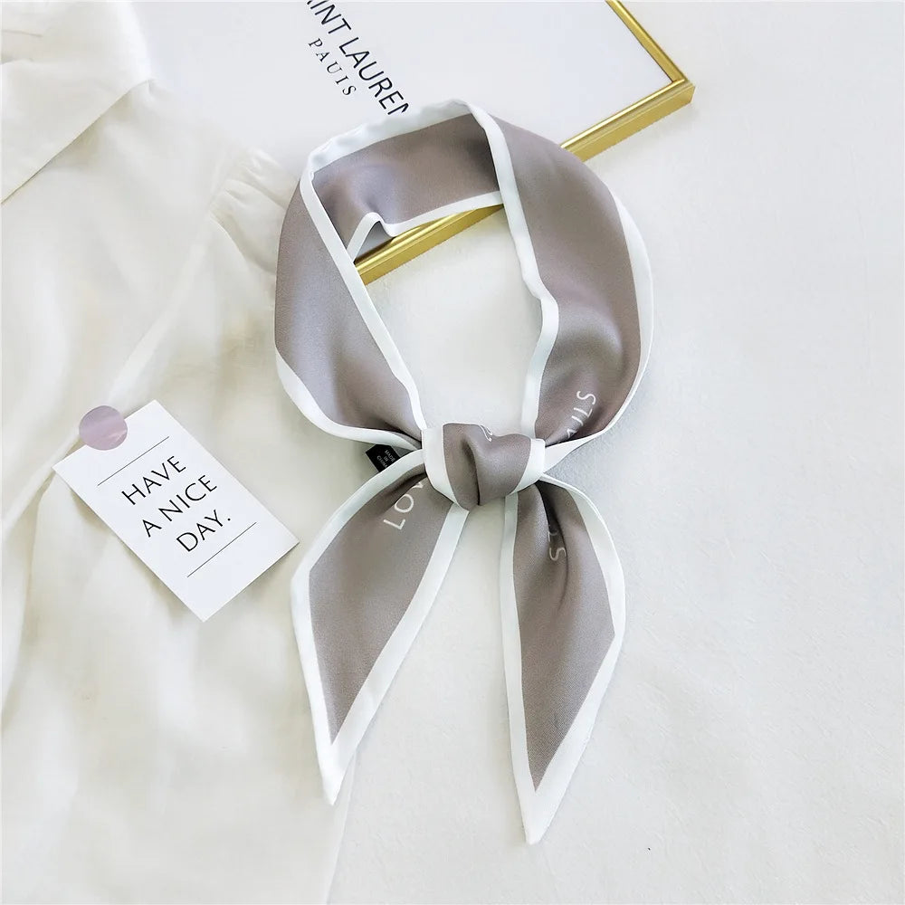 Letter Print Silk Bow Tie Scarf