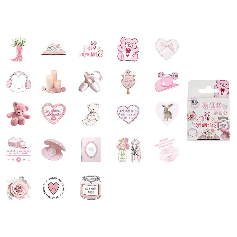 46pcs Bunny, Bear, Perfume Pink Graffiti Stickers