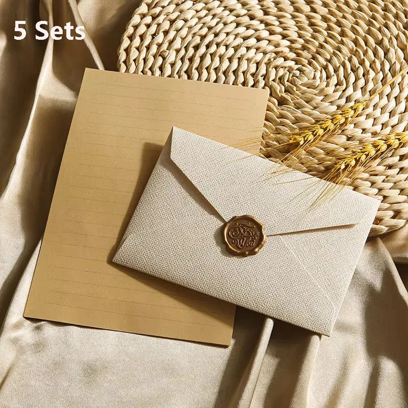 Elegant Linen Letter Set with Wax Seal – DIY Gift & Wedding Stationery Kit