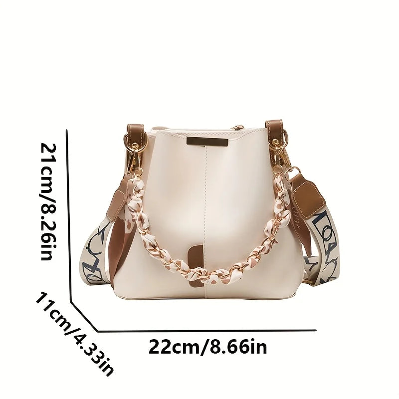 Women Fashion Bucket Bag – Large Capacity Ribbon Chain Shoulder & Crossbody Bag