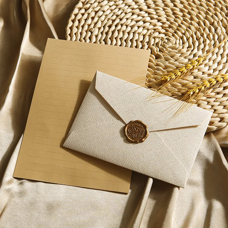 Elegant Linen Letter Set with Wax Seal – DIY Gift & Wedding Stationery Kit