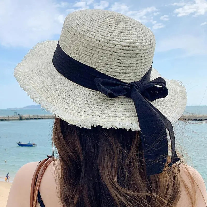 [Special Offer: Buy 2, Save More]Elegant Bow Straw Hat –Medium Brim Summer Sun Hat