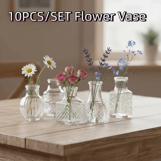 10PCS Retro Relief Mini Glass Vase