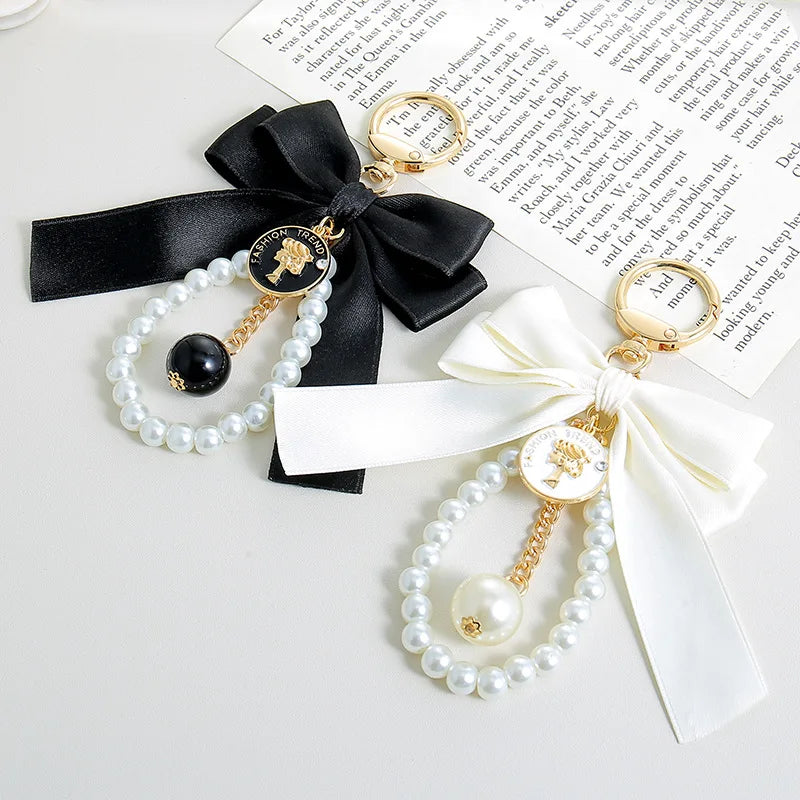 Luxury Pearl Bow Keychain with Mini Perfume Charm
