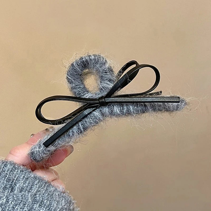 Plush Leather French Bow Hair Clip