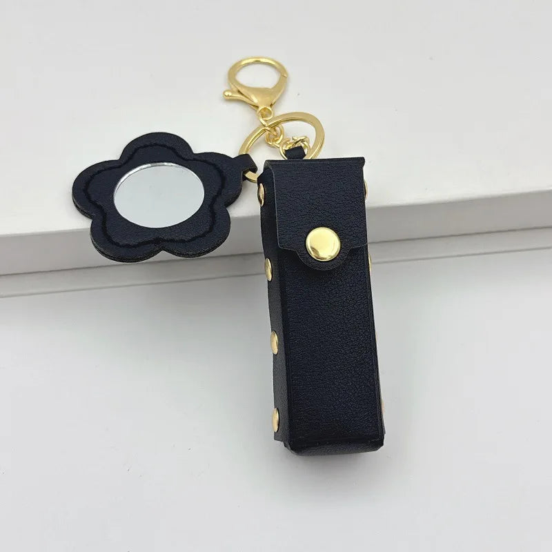 Mini Lipstick Case Keychain – Floral Mirror Charm