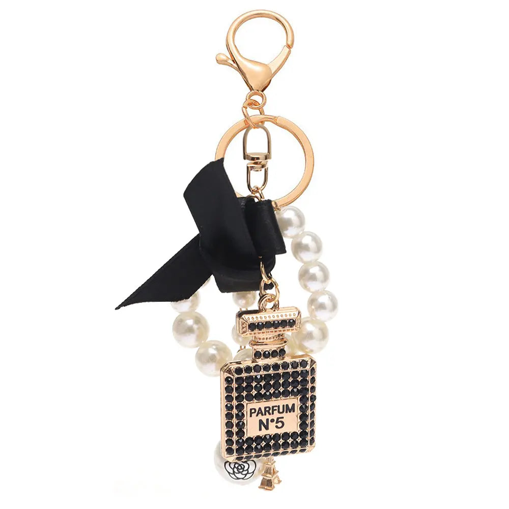 Luxury Pearl Bow Keychain with Mini Perfume Charm