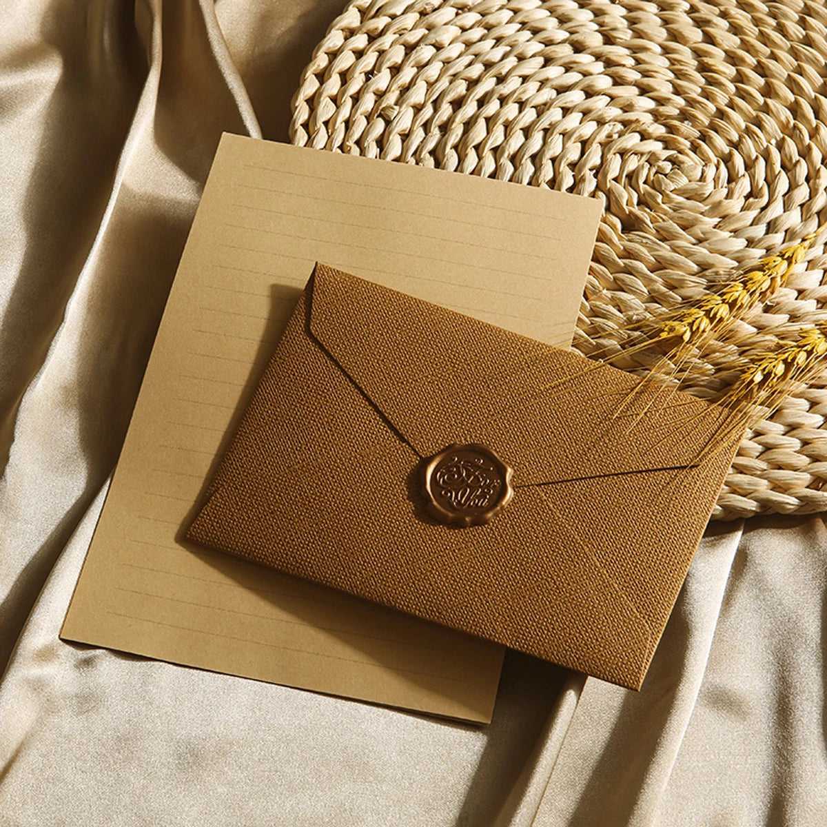 Elegant Linen Letter Set with Wax Seal – DIY Gift & Wedding Stationery Kit