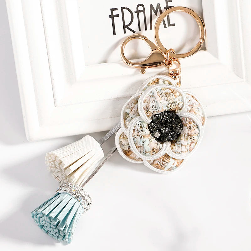 Luxury Camellia Keychain – Alloy & Fabric Flower Jewelry for Women