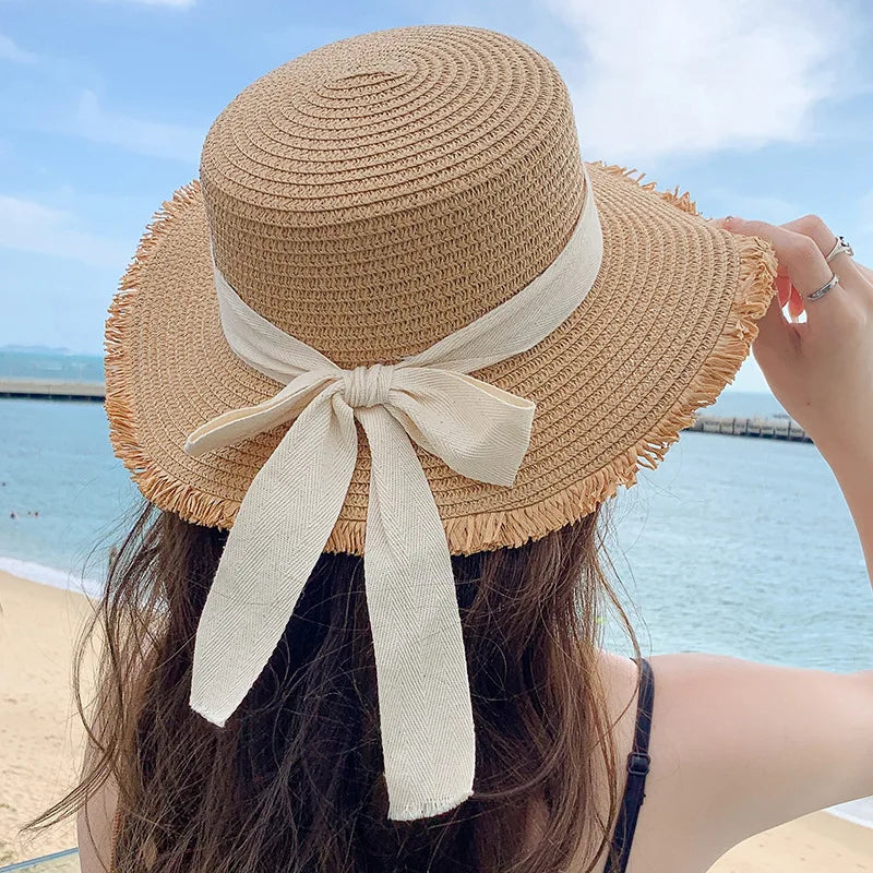 [Special Offer: Buy 2, Save More]Elegant Bow Straw Hat –Medium Brim Summer Sun Hat