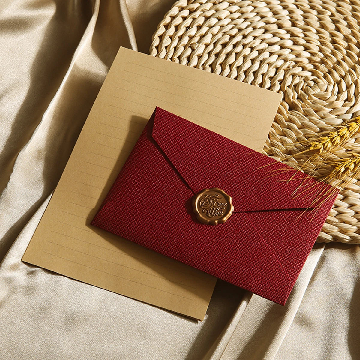 Elegant Linen Letter Set with Wax Seal – DIY Gift & Wedding Stationery Kit