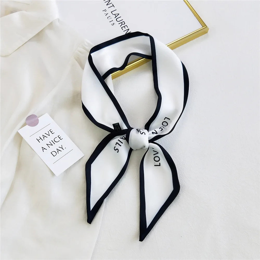 Letter Print Silk Bow Tie Scarf