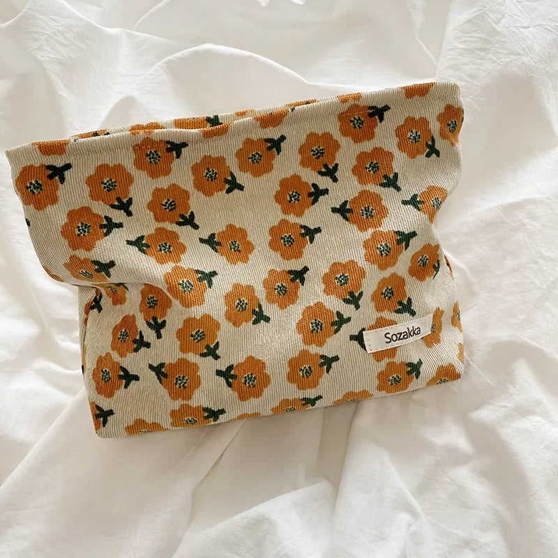 Corduroy Flower Print Pouch