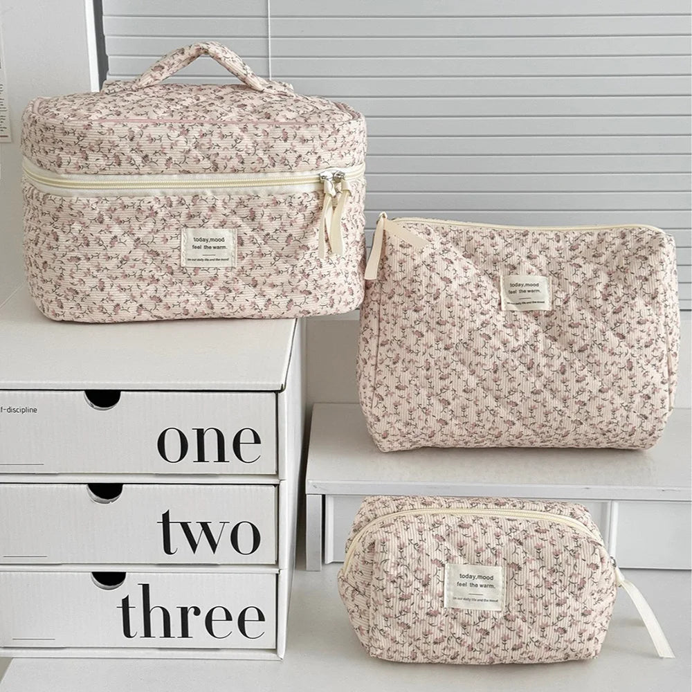 Floral Quilted Makeup Pouch