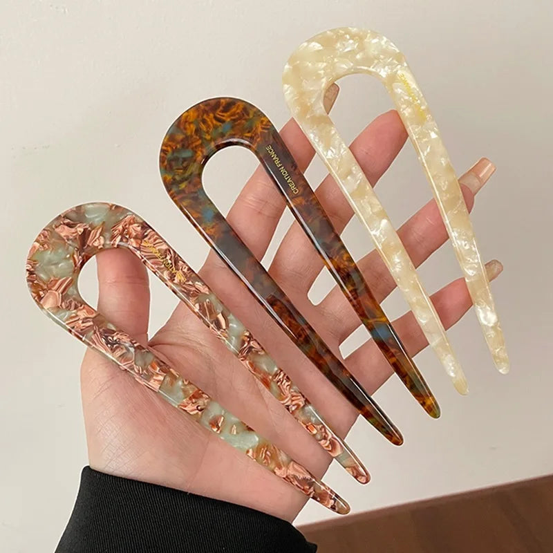 Marble U-Shaped Hair Stick