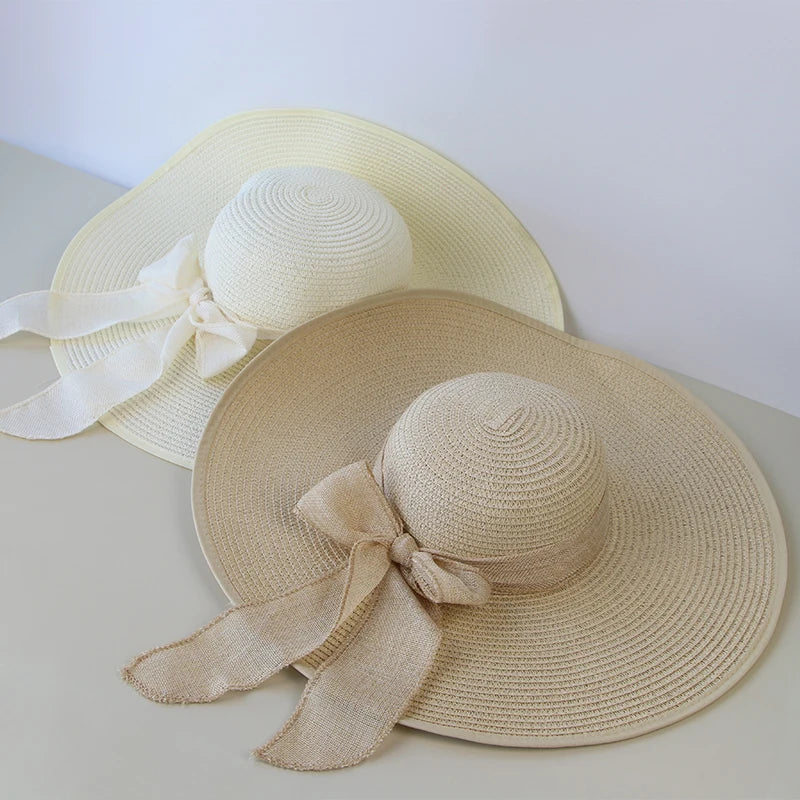 [Special Offer: Buy 2, Save More] Chic Bowknot Straw Hat – Women’s Wide Brim Floppy Sun Hat