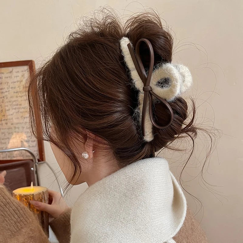 Plush Leather French Bow Hair Clip