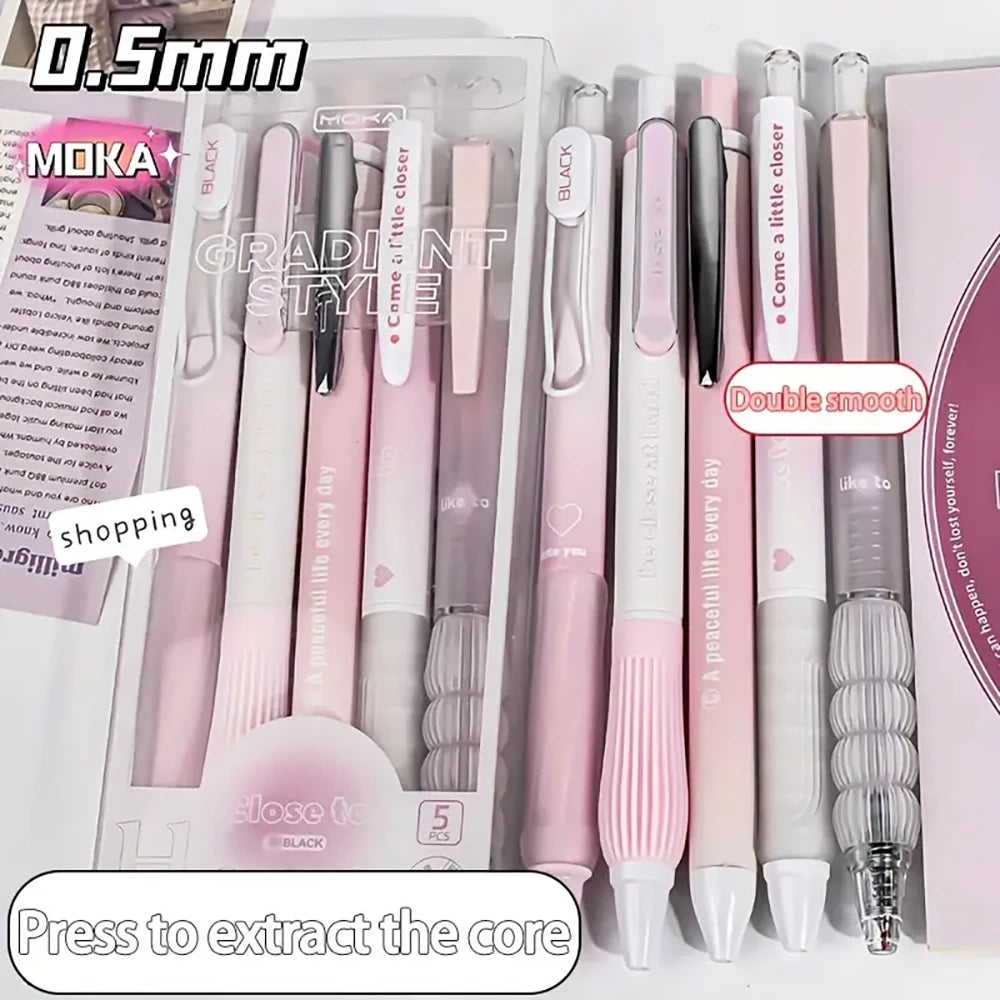 Chic Pink Blush Retractable Gel Pens 0.5mm Fine Point  Black Ink