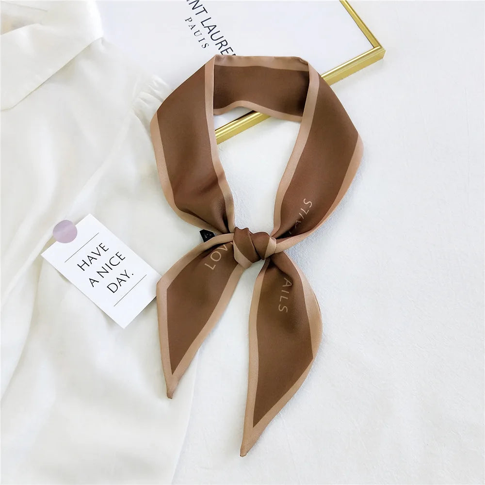 Letter Print Silk Bow Tie Scarf