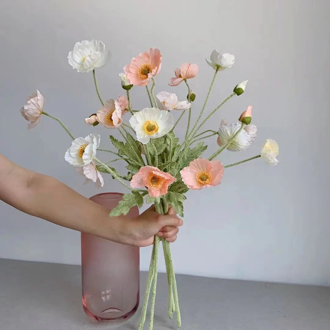 Paperpetals Artificial Silk Poppy Flowers – Long Stem Bouquet