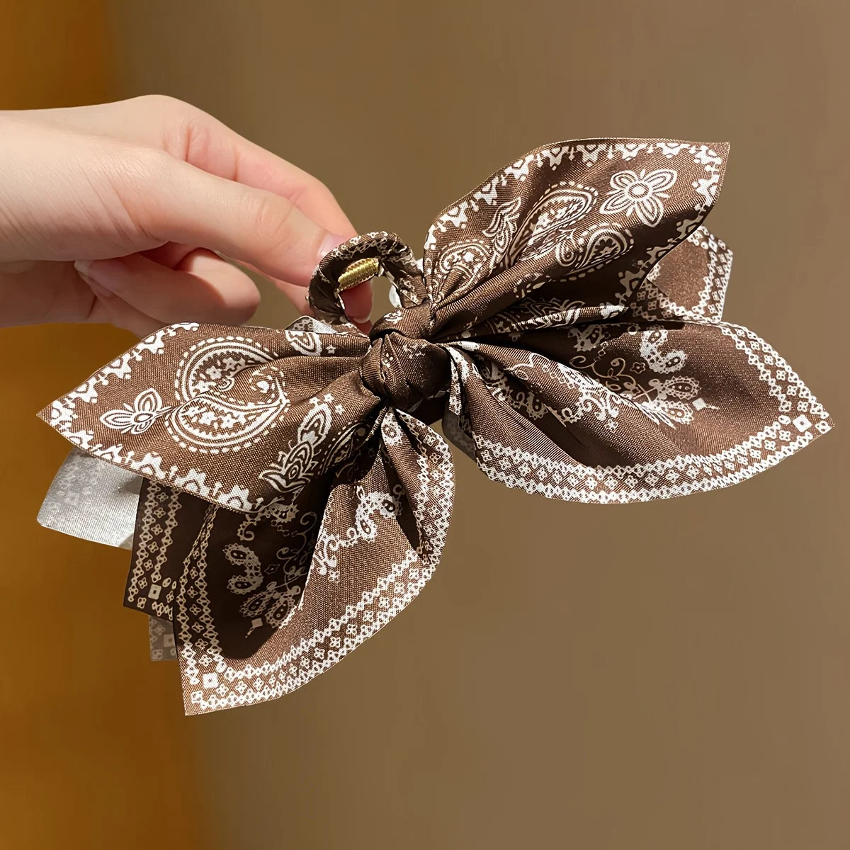 Brown Cashew Flower Bow Hair Clip