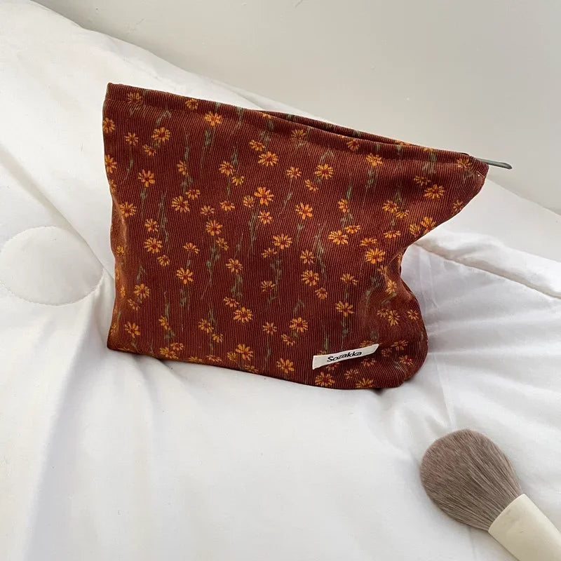 Corduroy Flower Print Pouch