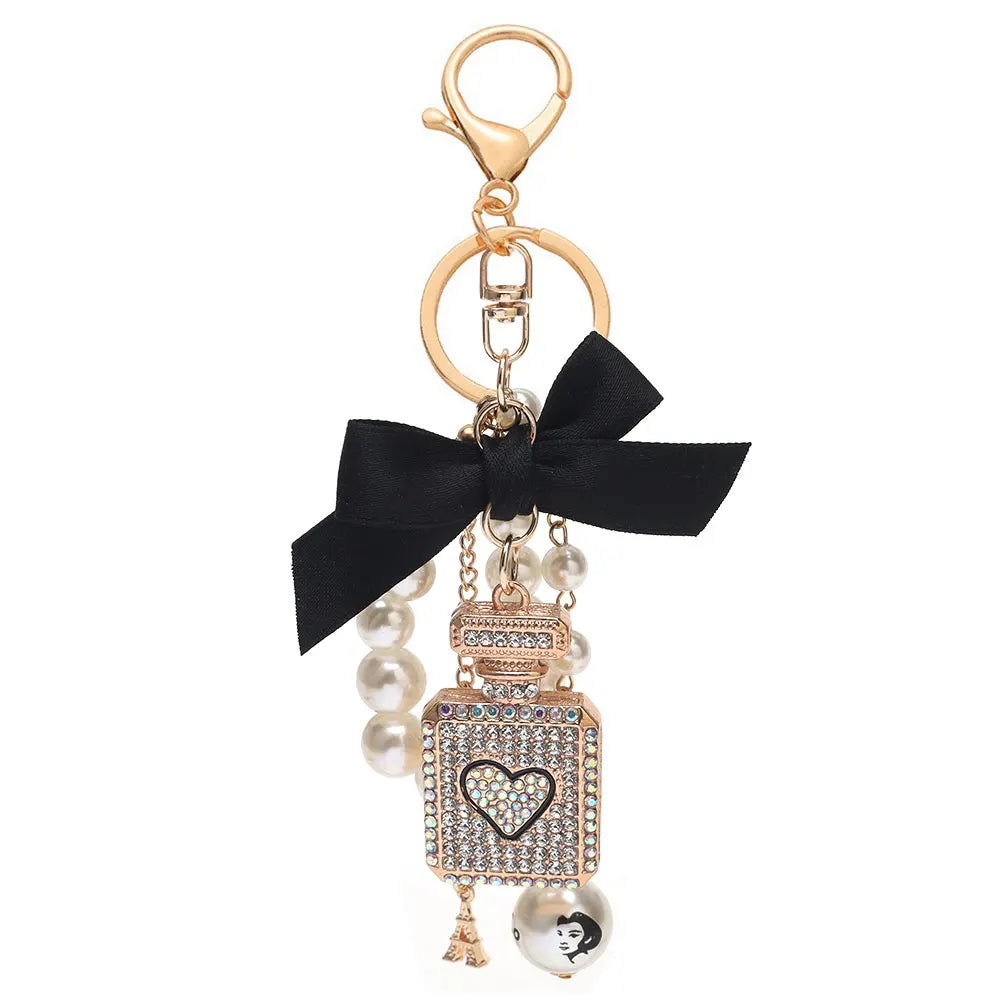 Luxury Pearl Bow Keychain with Mini Perfume Charm