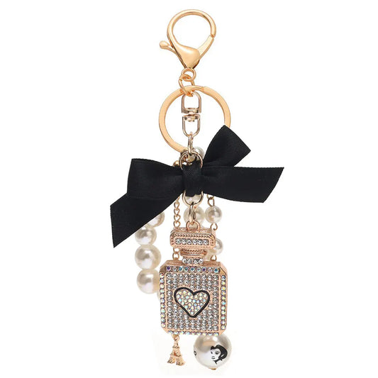 Luxury Pearl Bow Keychain with Mini Perfume Charm