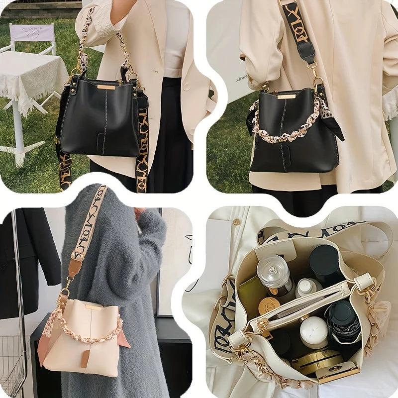Women Fashion Bucket Bag – Large Capacity Ribbon Chain Shoulder & Crossbody Bag