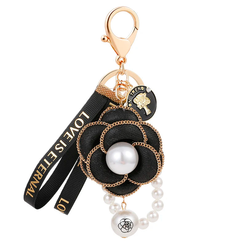 Luxury Camellia Keychain – Alloy & Fabric Flower Jewelry for Women