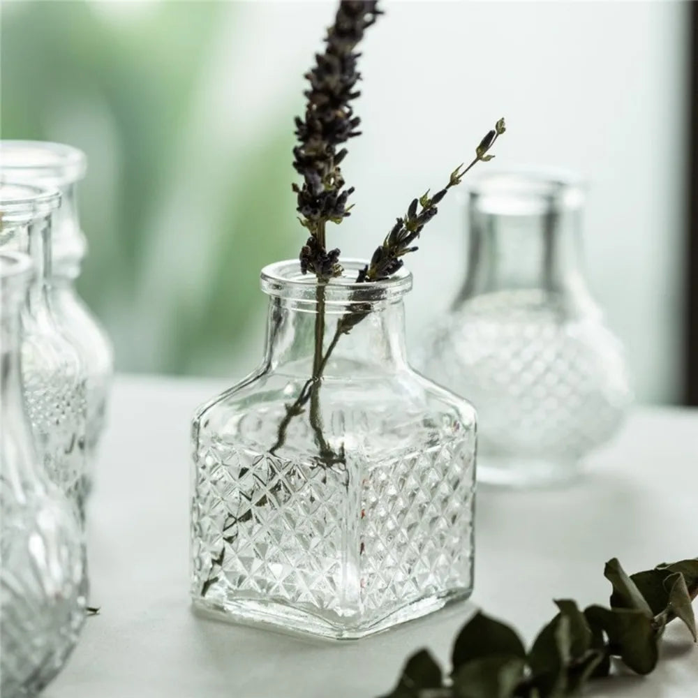 10PCS Retro Relief Mini Glass Vase