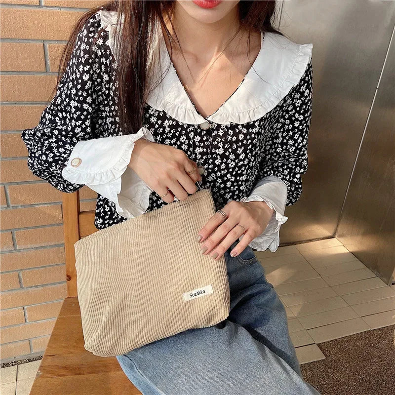 Corduroy Flower Print Pouch