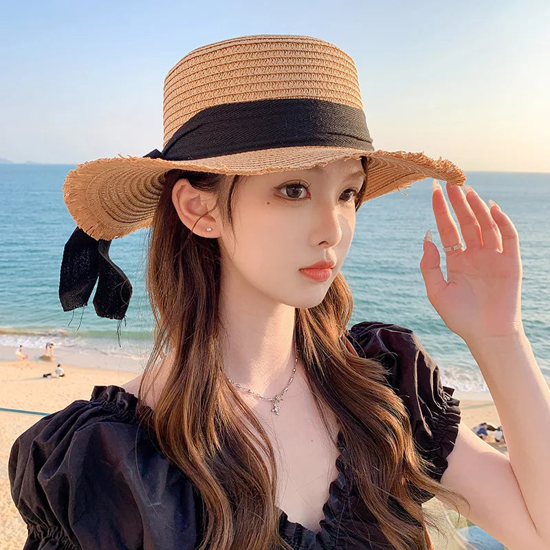 [Special Offer: Buy 2, Save More]Elegant Bow Straw Hat –Medium Brim Summer Sun Hat