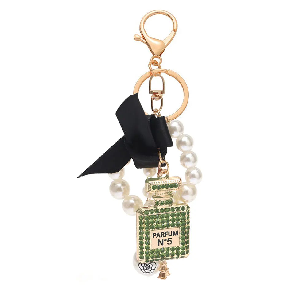 Luxury Pearl Bow Keychain with Mini Perfume Charm