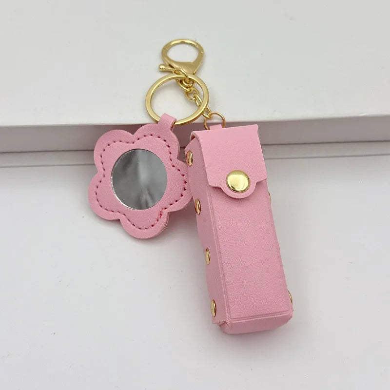 Mini Lipstick Case Keychain – Floral Mirror Charm