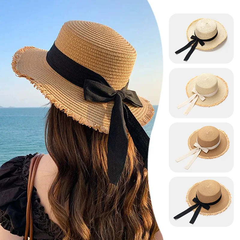 [Special Offer: Buy 2, Save More]Elegant Bow Straw Hat –Medium Brim Summer Sun Hat