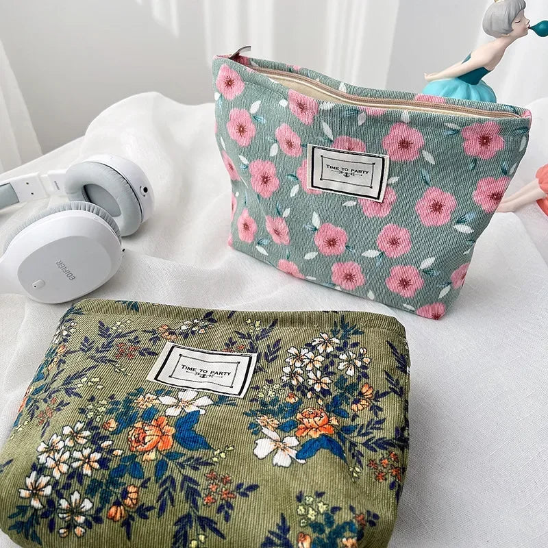 Corduroy Flower Print Pouch