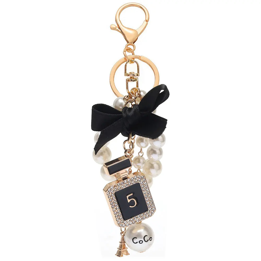 Luxury Pearl Bow Keychain with Mini Perfume Charm